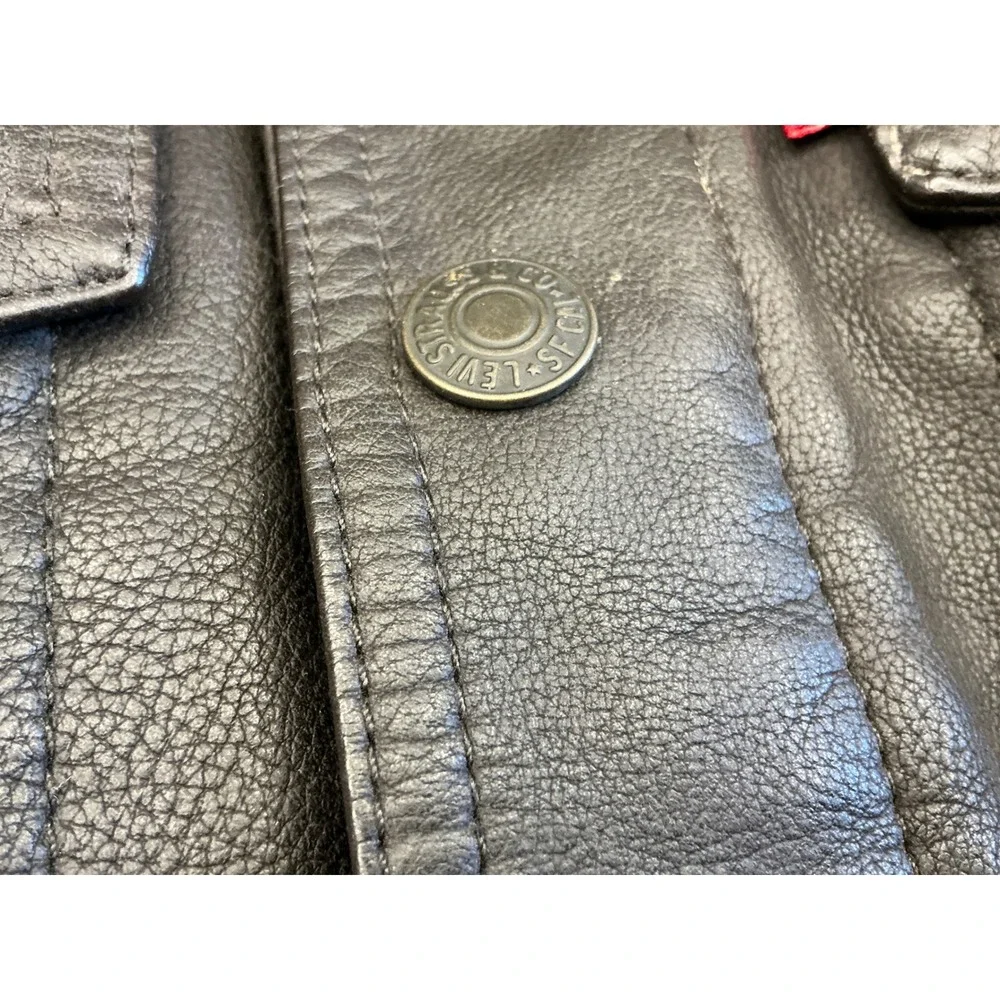 Levi's Faux Leather Trucker Jacket Sherpa Collar Brown Mens Size S Trucker Style